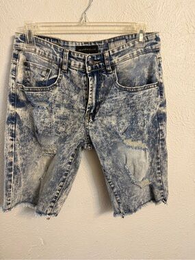 Aeropostale Men's Acid Wash Distressed Jean Shorts - Light Blue